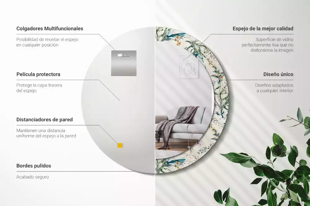 Lustro z drukowaną ramką o motywie kwiatów akwarelowych