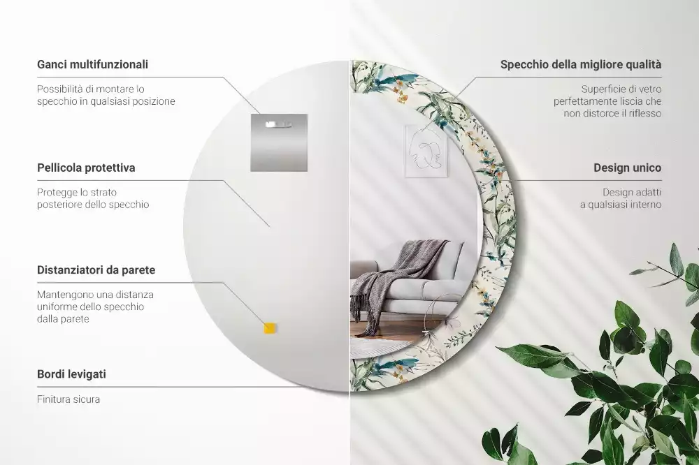 Lustro z drukowaną ramką o motywie kwiatów akwarelowych