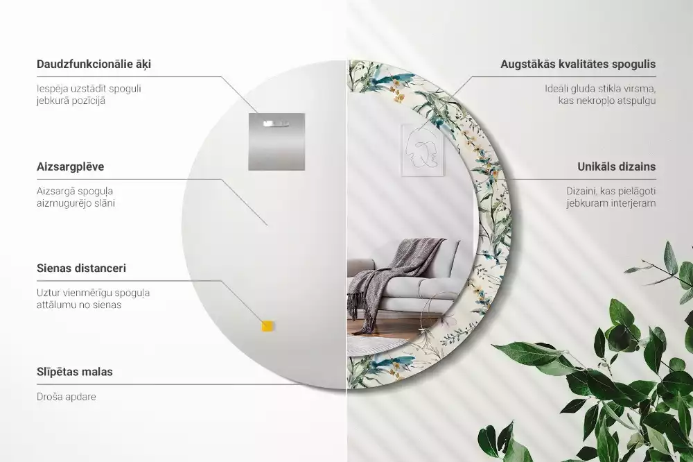 Lustro z drukowaną ramką o motywie kwiatów akwarelowych