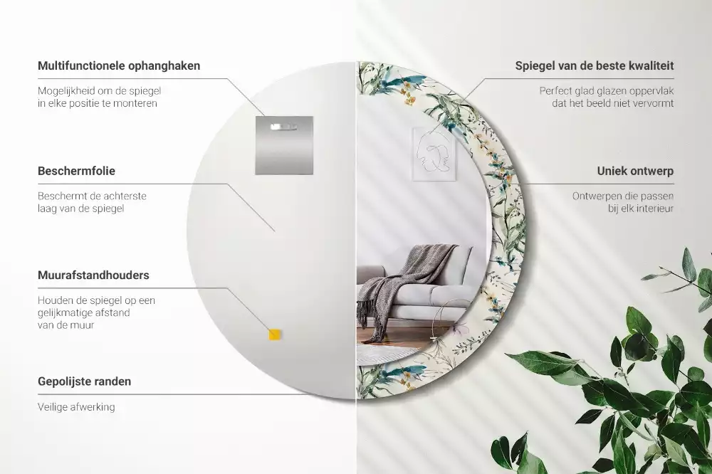 Lustro z drukowaną ramką o motywie kwiatów akwarelowych