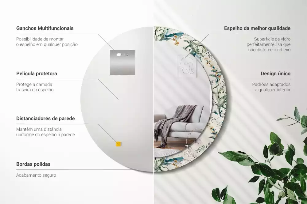 Lustro z drukowaną ramką o motywie kwiatów akwarelowych