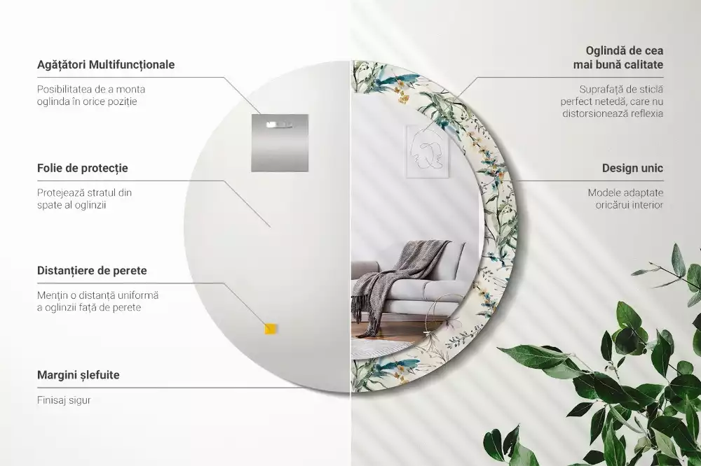 Lustro z drukowaną ramką o motywie kwiatów akwarelowych