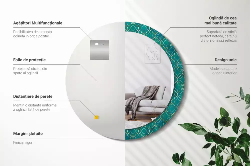 Lustro ścienne dekoracyjne o okrągłym kształcie w kompozycji kolorów