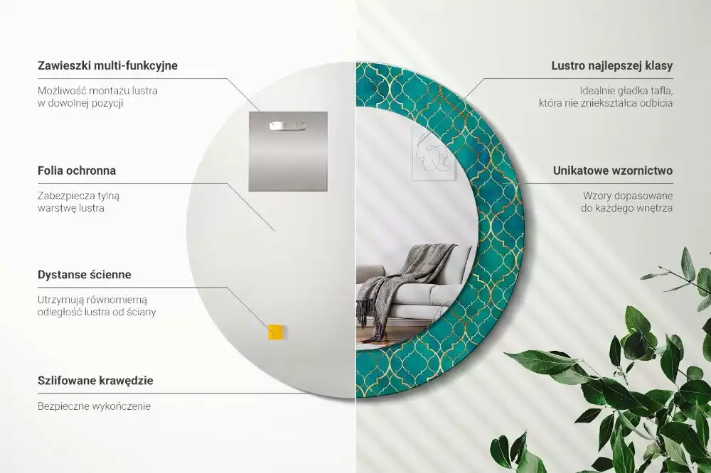 Lustro ścienne dekoracyjne o okrągłym kształcie w kompozycji kolorów