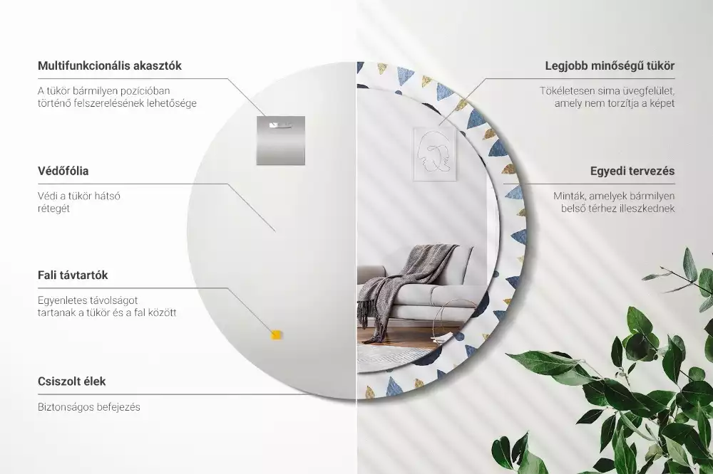 Lustro z okrągłą ramką z nadrukiem mandali księżycowej