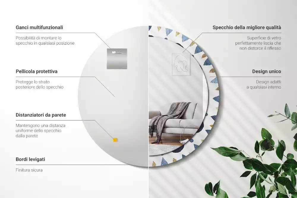 Lustro z okrągłą ramką z nadrukiem mandali księżycowej