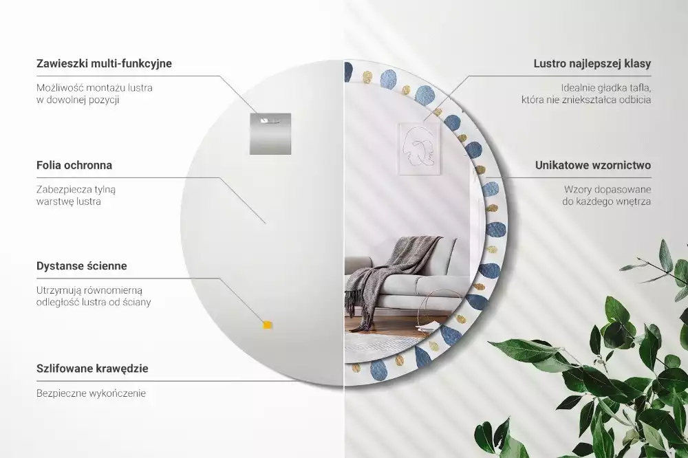 Lustro z okrągłą ramką z nadrukiem mandali księżycowej