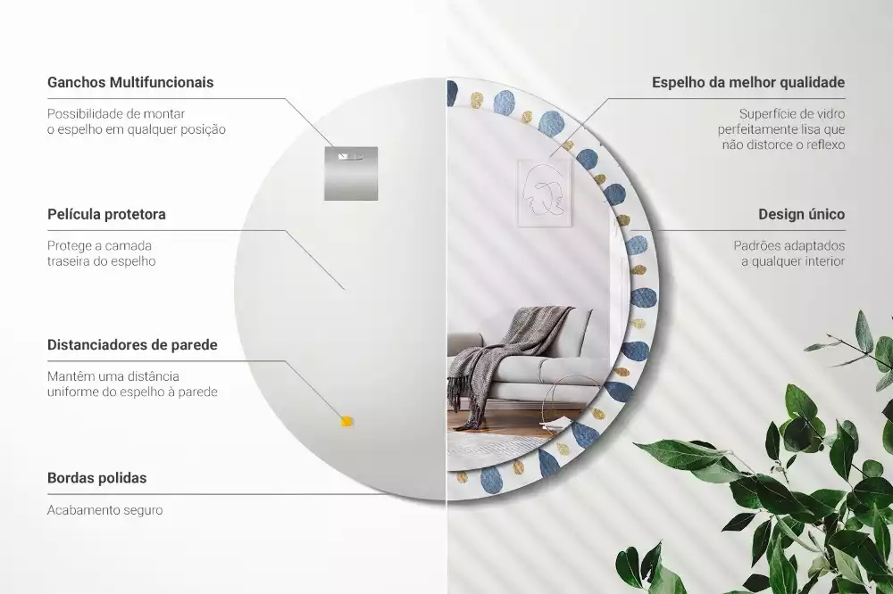 Lustro z okrągłą ramką z nadrukiem mandali księżycowej