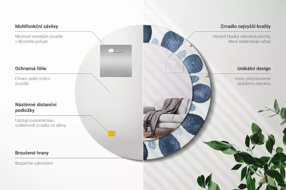 Lustro z okrągłą ramką z nadrukiem mandali księżycowej