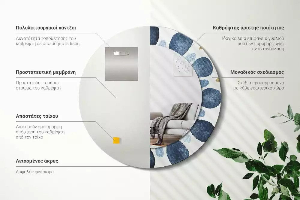 Lustro z okrągłą ramką z nadrukiem mandali księżycowej