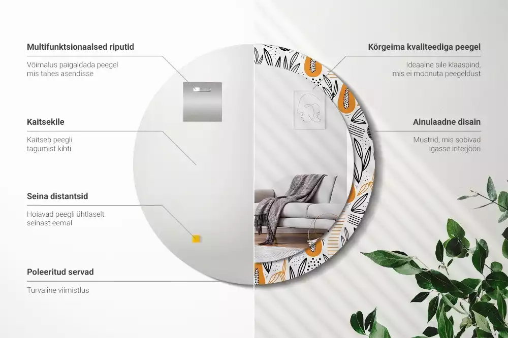 Lustro ścienne dekoracyjne w kształcie okrągłym z motywem papai