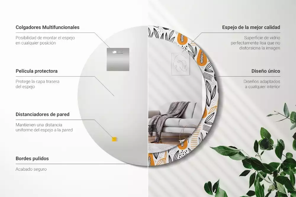 Lustro ścienne dekoracyjne w kształcie okrągłym z motywem papai