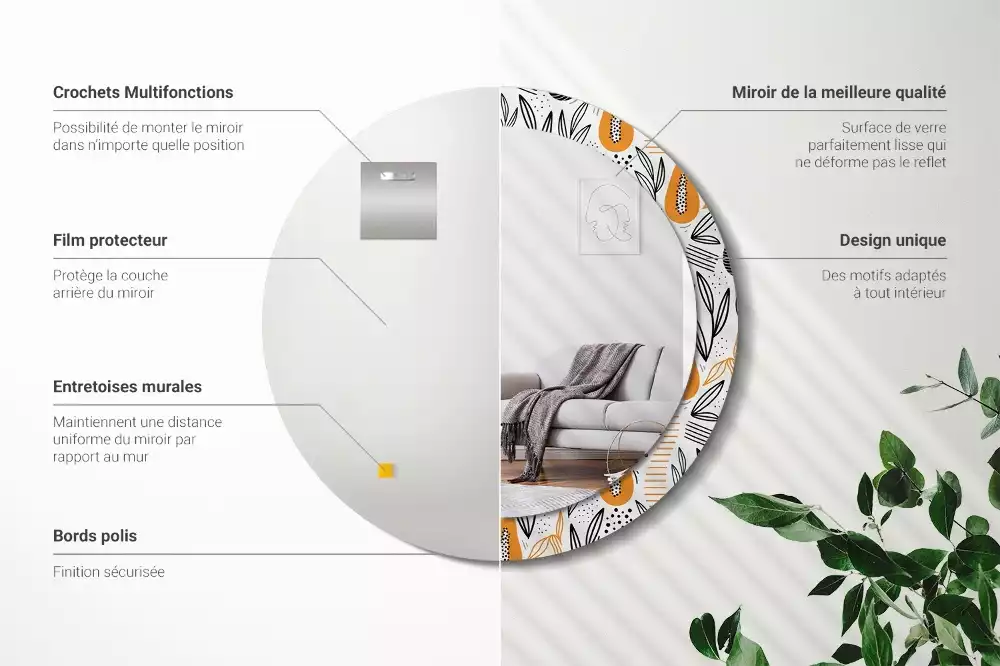 Lustro ścienne dekoracyjne w kształcie okrągłym z motywem papai