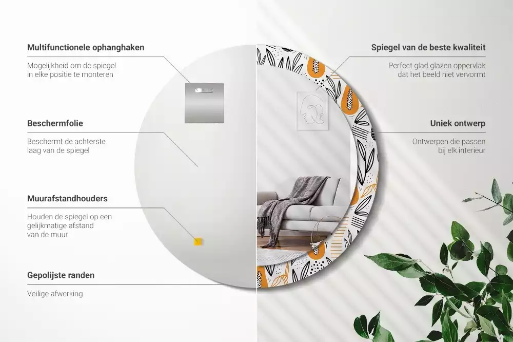 Lustro ścienne dekoracyjne w kształcie okrągłym z motywem papai