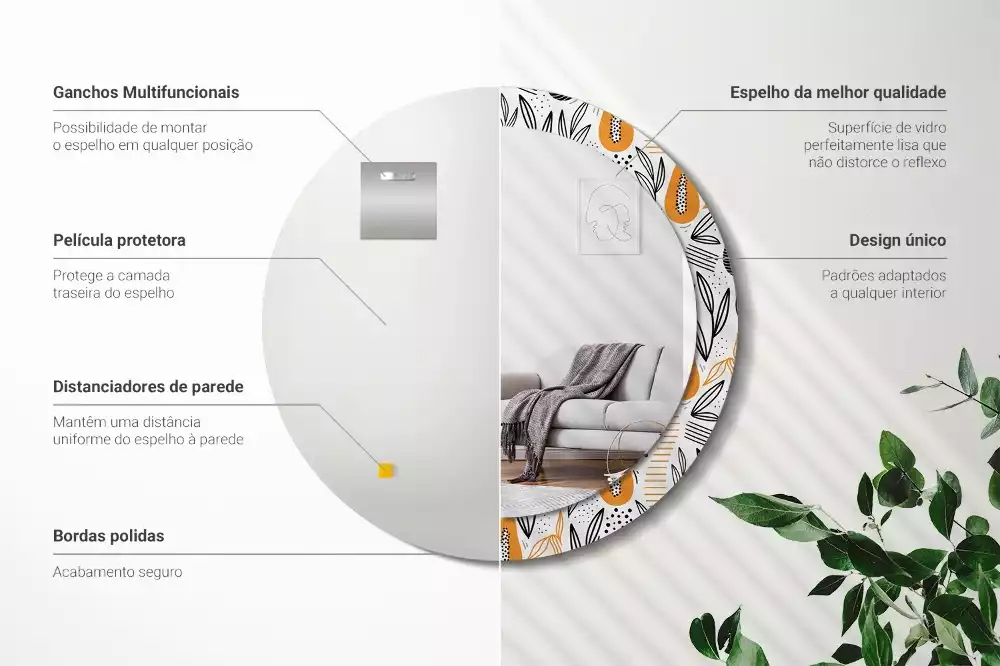 Lustro ścienne dekoracyjne w kształcie okrągłym z motywem papai