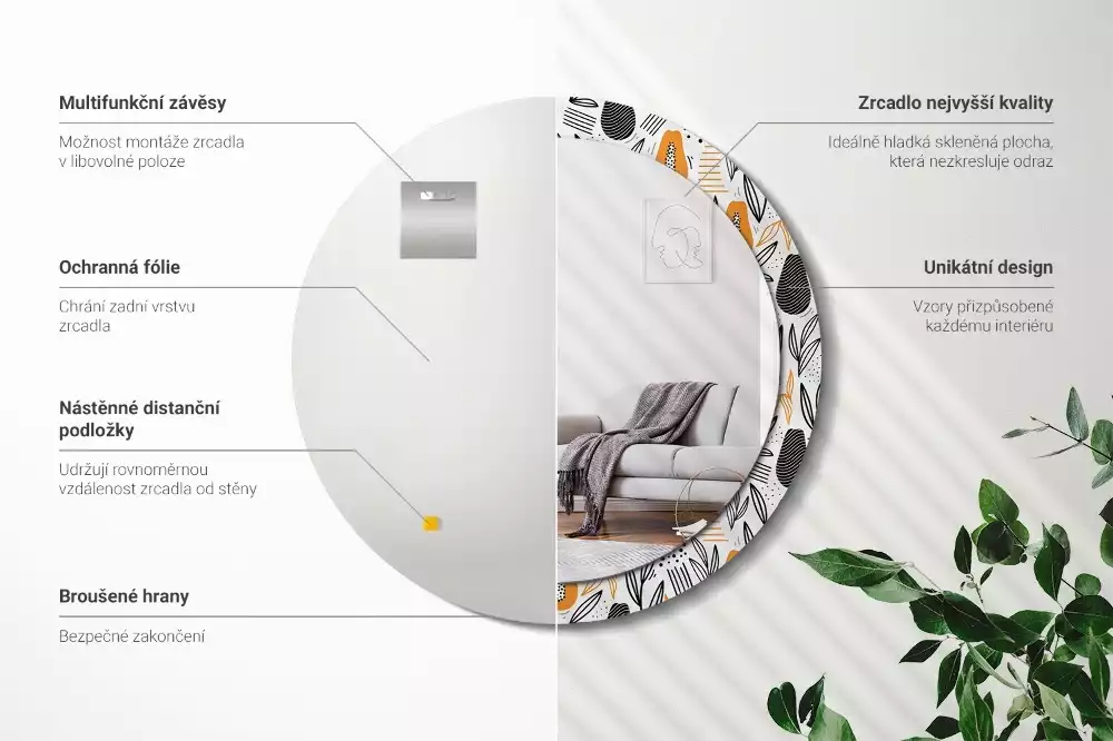 Lustro ścienne dekoracyjne w kształcie okrągłym z motywem papai