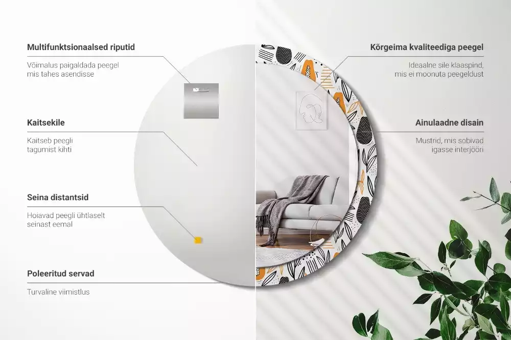 Lustro ścienne dekoracyjne w kształcie okrągłym z motywem papai