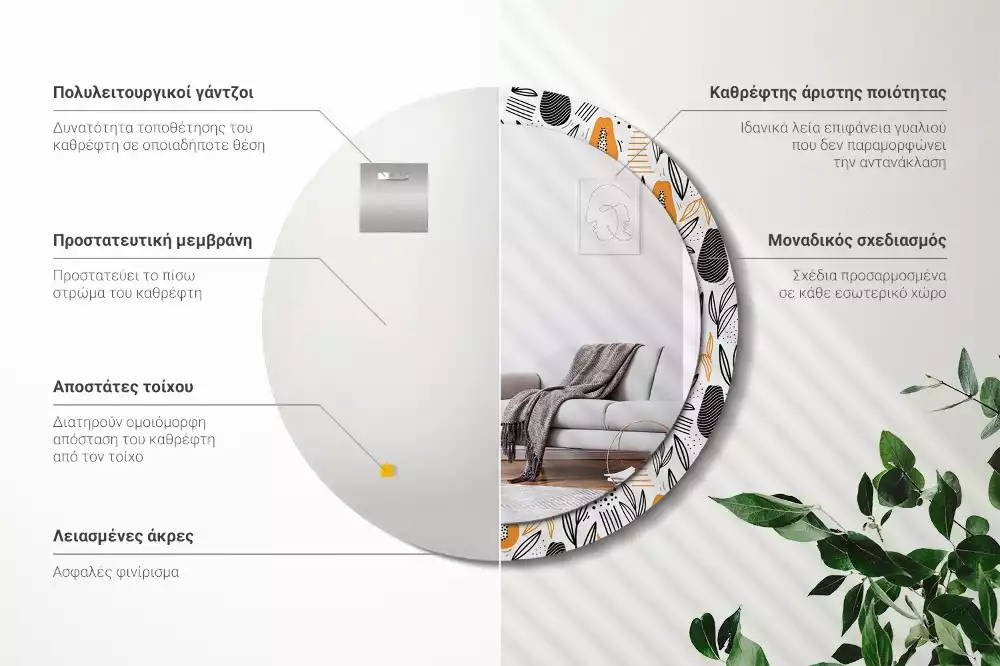 Lustro ścienne dekoracyjne w kształcie okrągłym z motywem papai