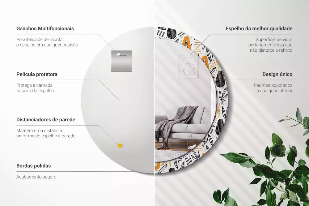 Lustro ścienne dekoracyjne w kształcie okrągłym z motywem papai