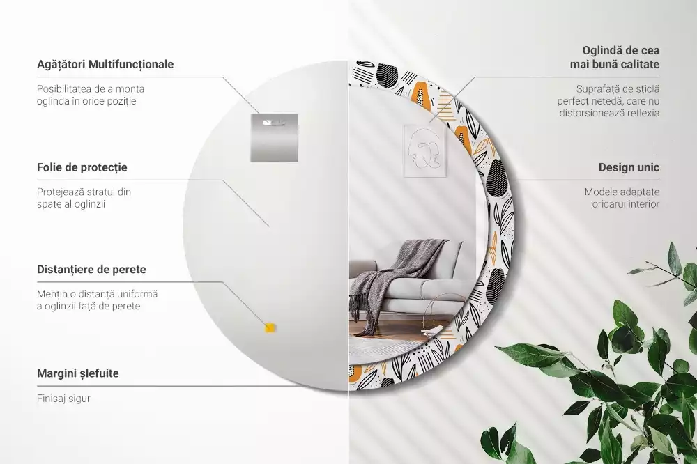 Lustro ścienne dekoracyjne w kształcie okrągłym z motywem papai