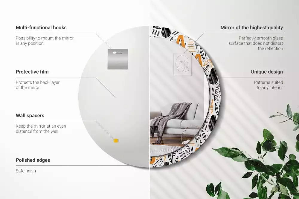 Lustro ścienne dekoracyjne w kształcie okrągłym z motywem papai