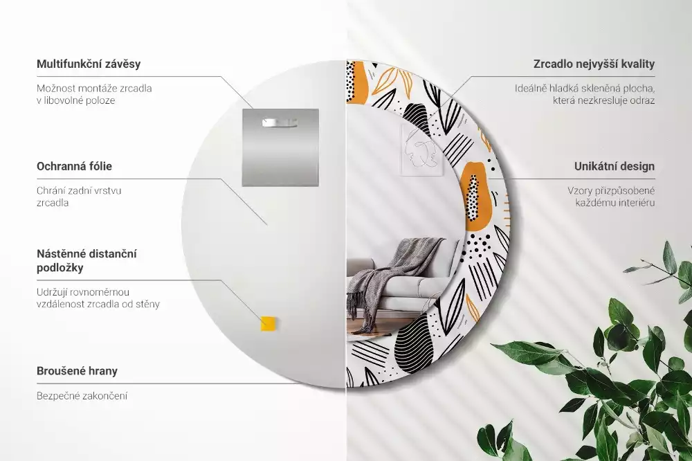 Lustro ścienne dekoracyjne w kształcie okrągłym z motywem papai