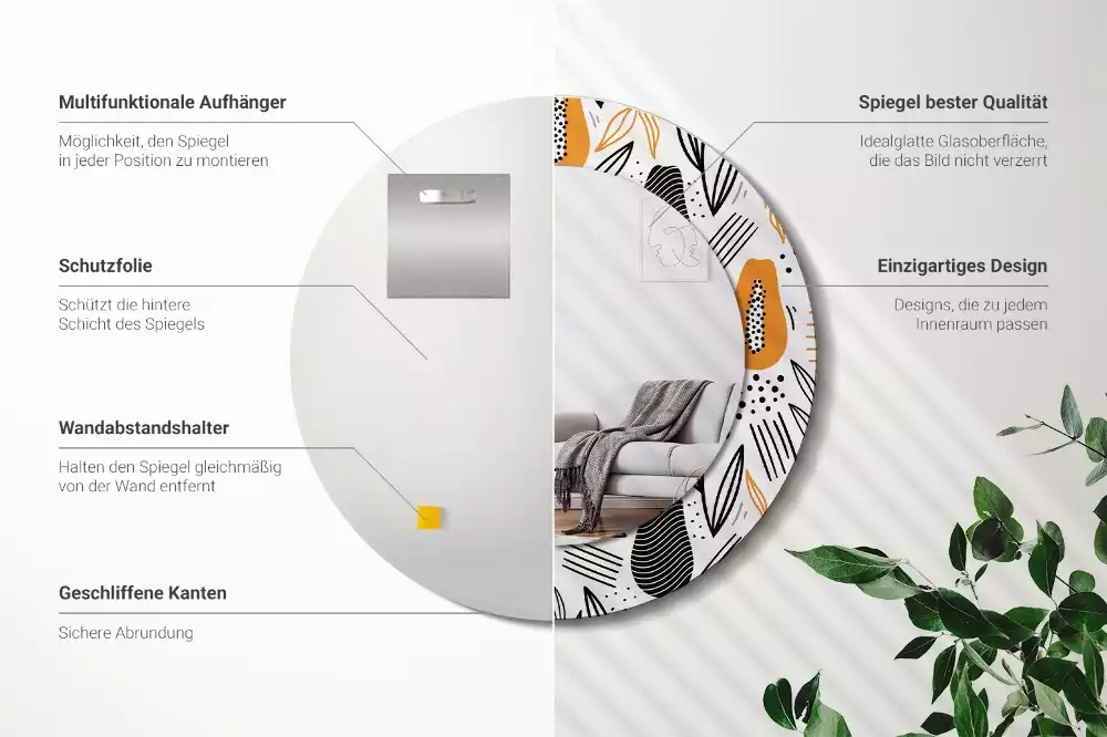 Lustro ścienne dekoracyjne w kształcie okrągłym z motywem papai