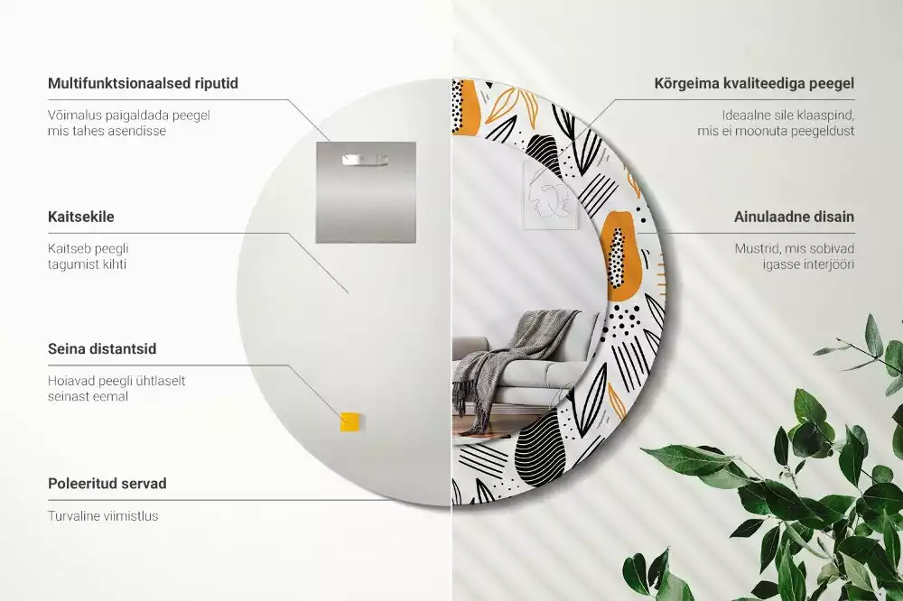 Lustro ścienne dekoracyjne w kształcie okrągłym z motywem papai