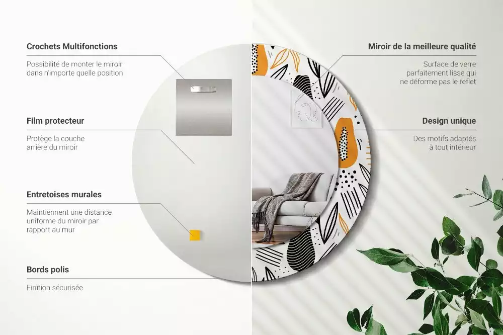 Lustro ścienne dekoracyjne w kształcie okrągłym z motywem papai