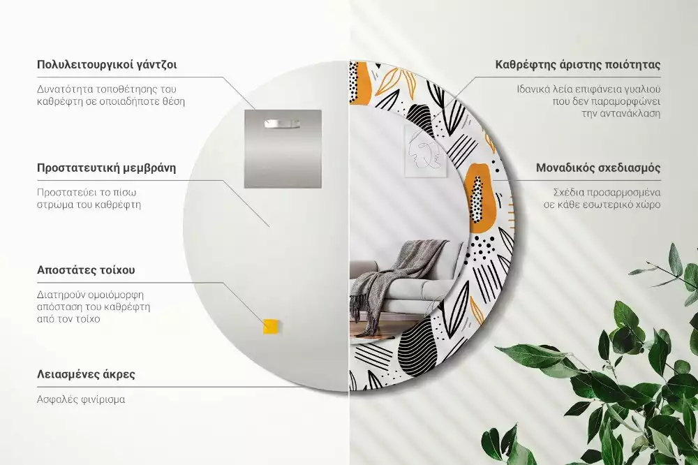 Lustro ścienne dekoracyjne w kształcie okrągłym z motywem papai