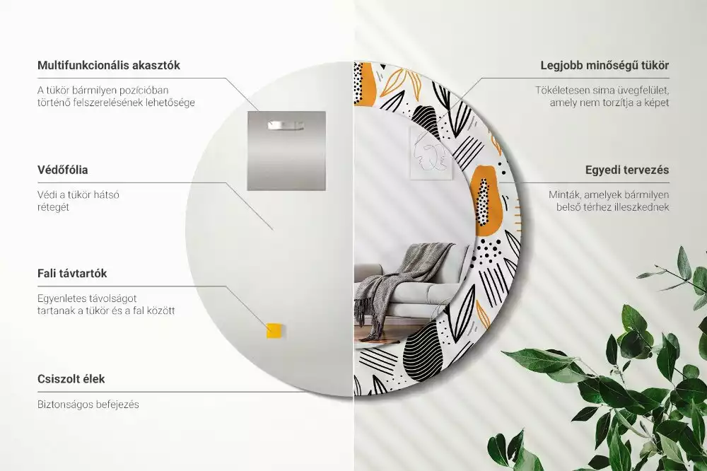 Lustro ścienne dekoracyjne w kształcie okrągłym z motywem papai