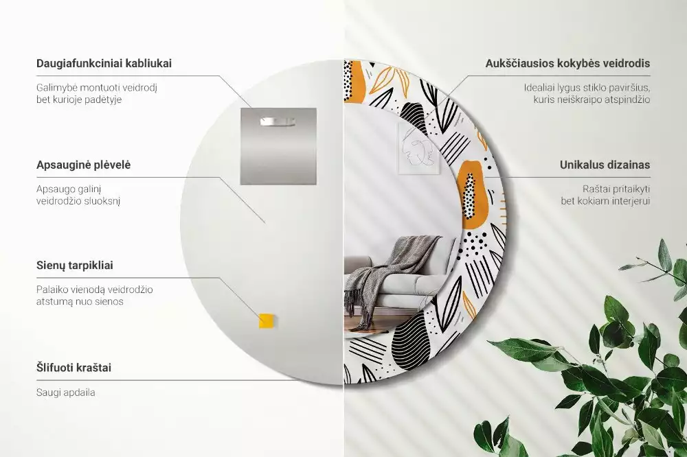 Lustro ścienne dekoracyjne w kształcie okrągłym z motywem papai