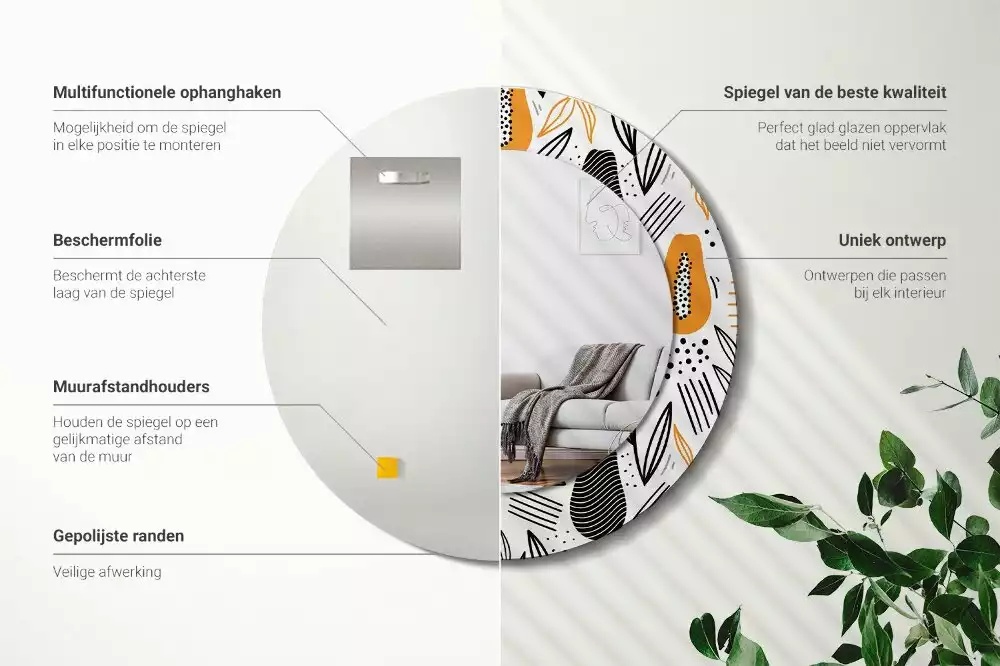 Lustro ścienne dekoracyjne w kształcie okrągłym z motywem papai