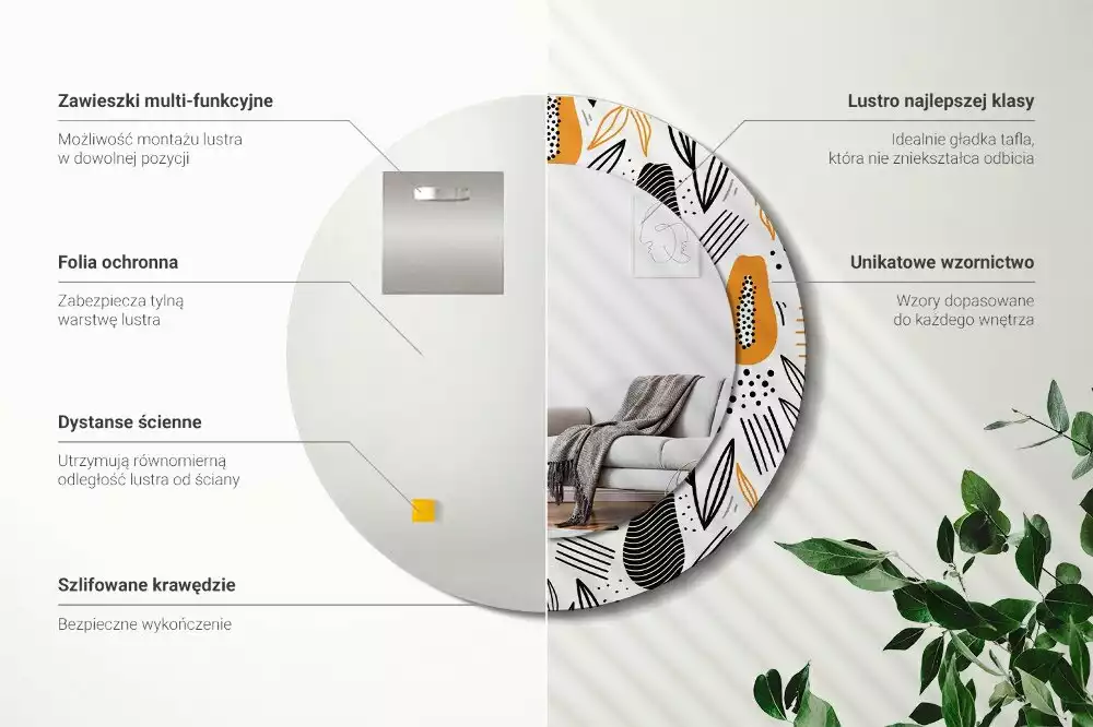 Lustro ścienne dekoracyjne w kształcie okrągłym z motywem papai