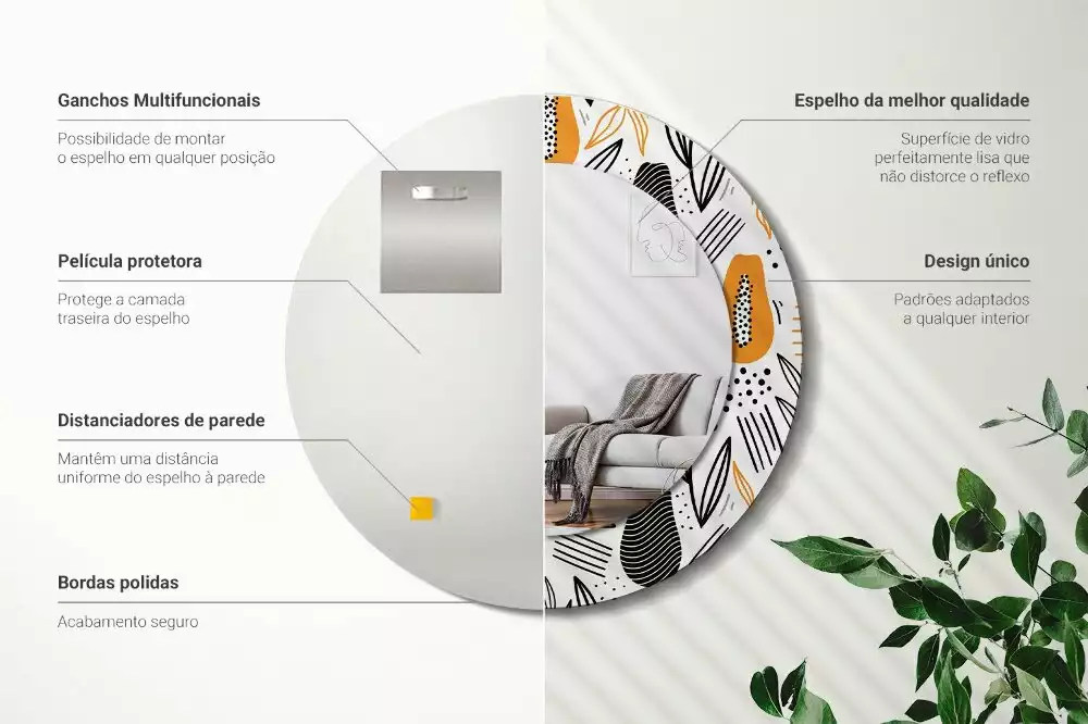 Lustro ścienne dekoracyjne w kształcie okrągłym z motywem papai