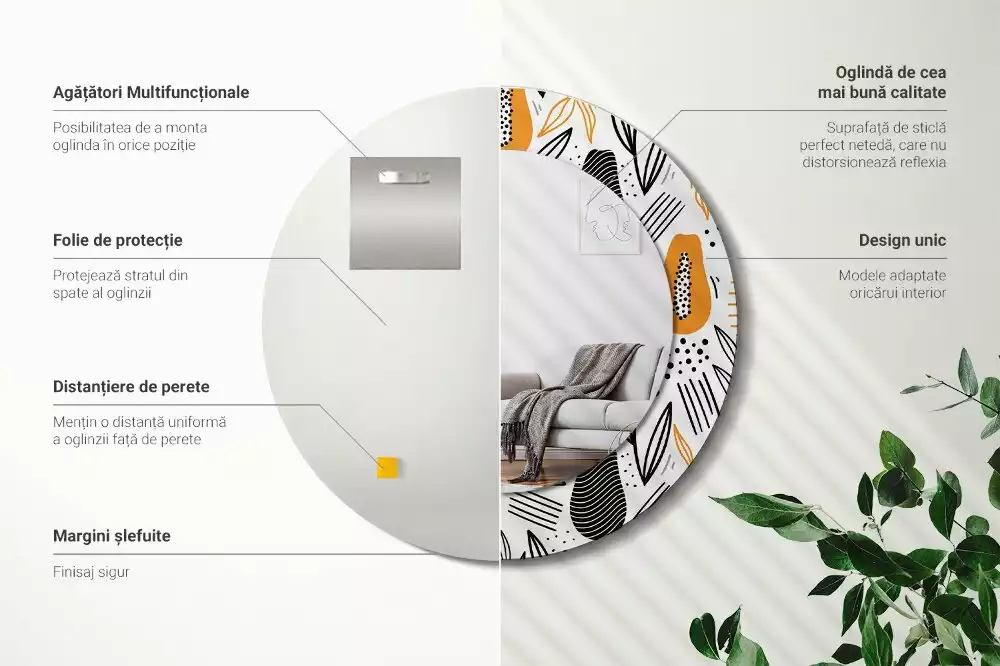 Lustro ścienne dekoracyjne w kształcie okrągłym z motywem papai