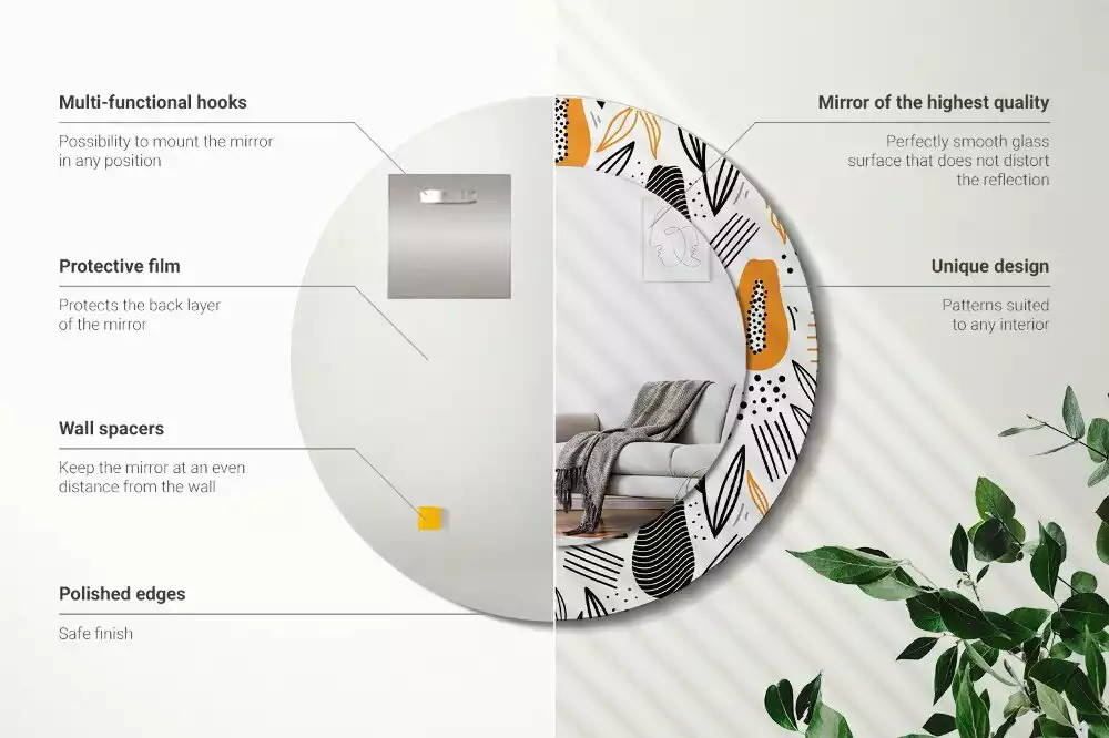 Lustro ścienne dekoracyjne w kształcie okrągłym z motywem papai