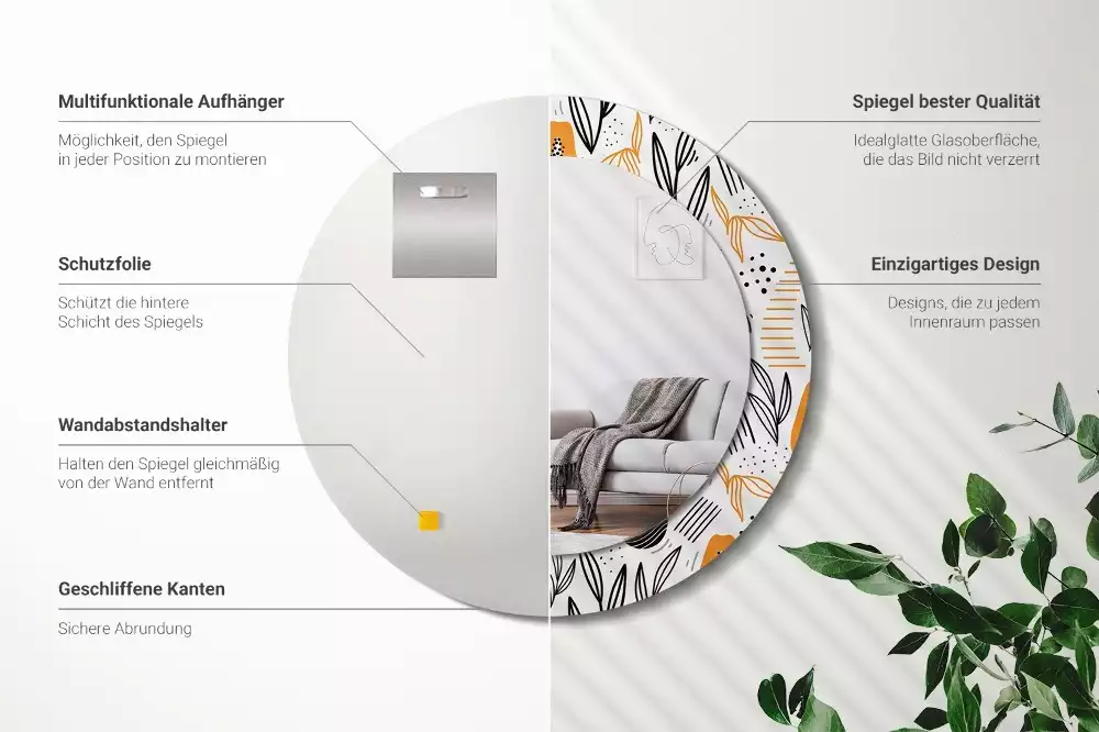 Lustro ścienne dekoracyjne w kształcie okrągłym z motywem papai