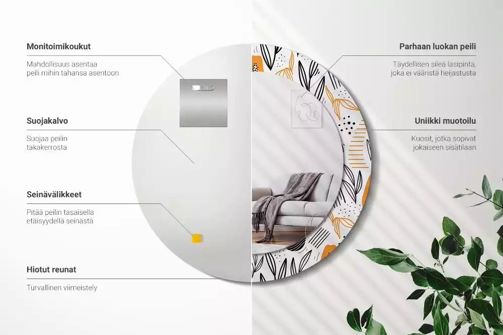 Lustro ścienne dekoracyjne w kształcie okrągłym z motywem papai