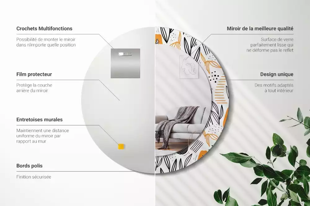 Lustro ścienne dekoracyjne w kształcie okrągłym z motywem papai