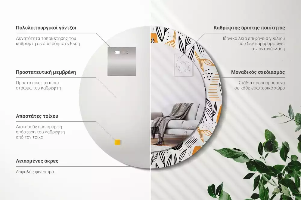 Lustro ścienne dekoracyjne w kształcie okrągłym z motywem papai