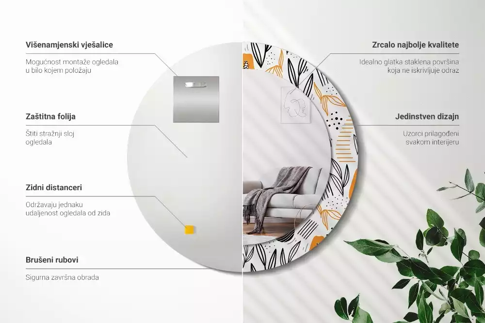 Lustro ścienne dekoracyjne w kształcie okrągłym z motywem papai