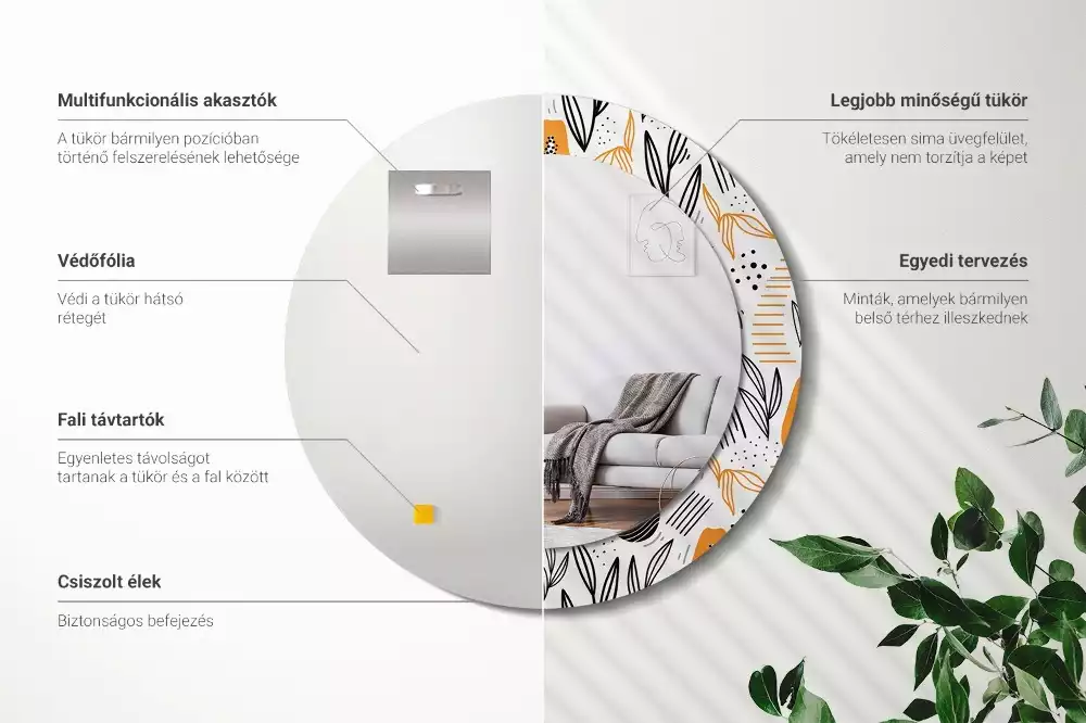 Lustro ścienne dekoracyjne w kształcie okrągłym z motywem papai