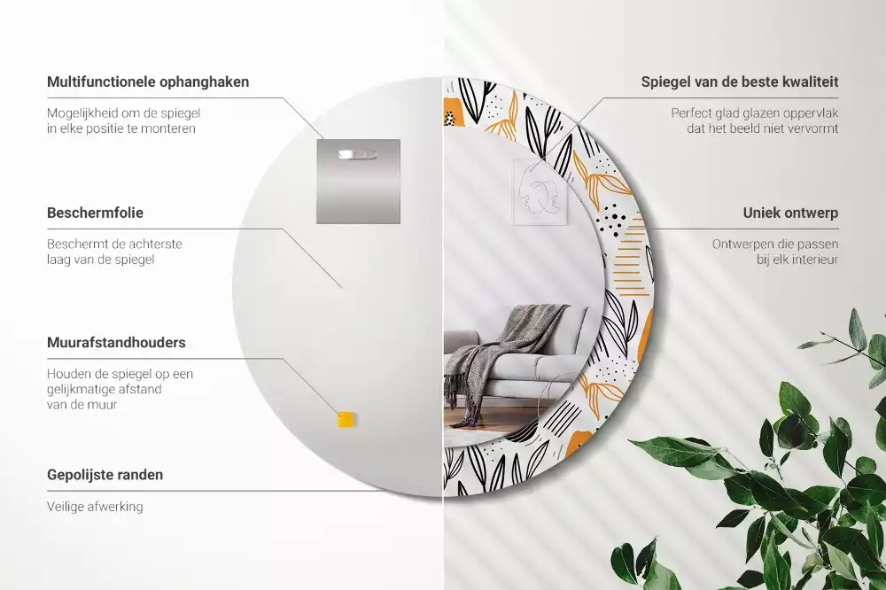 Lustro ścienne dekoracyjne w kształcie okrągłym z motywem papai