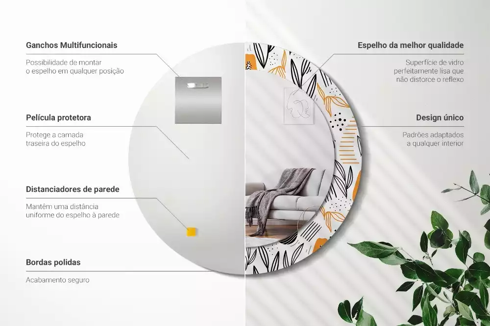 Lustro ścienne dekoracyjne w kształcie okrągłym z motywem papai