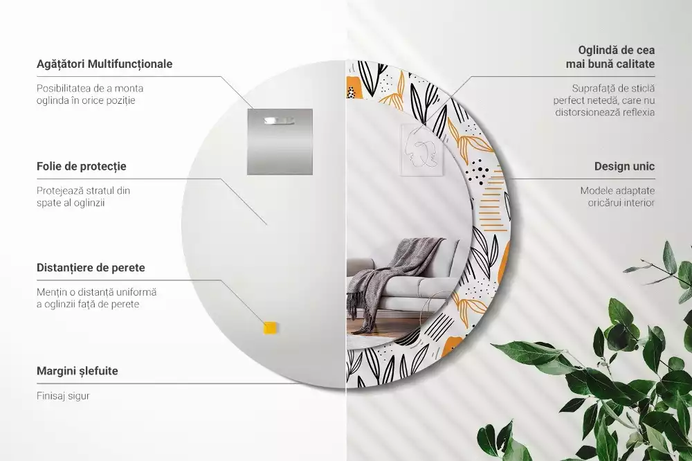 Lustro ścienne dekoracyjne w kształcie okrągłym z motywem papai