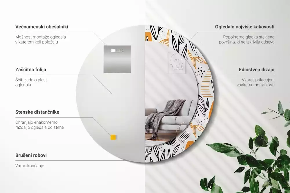 Lustro ścienne dekoracyjne w kształcie okrągłym z motywem papai