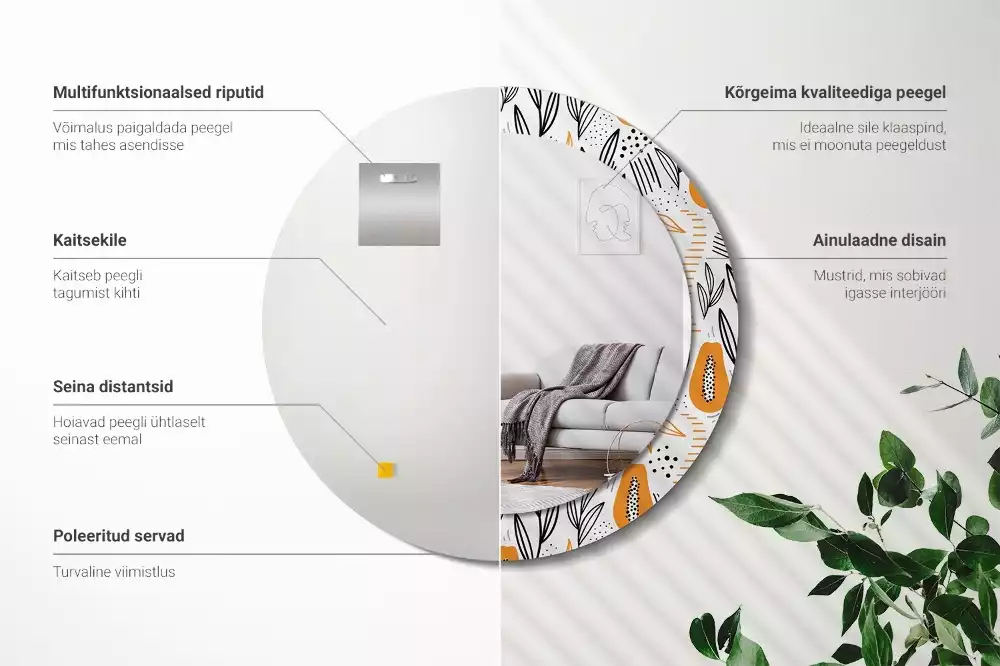 Lustro ścienne dekoracyjne w kształcie okrągłym z motywem papai