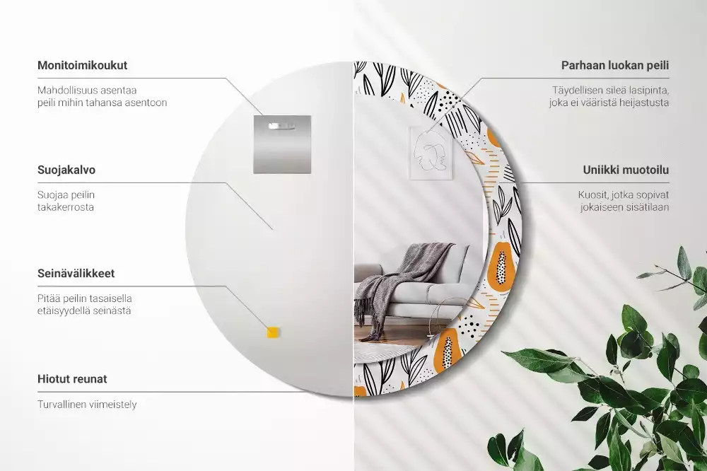 Lustro ścienne dekoracyjne w kształcie okrągłym z motywem papai