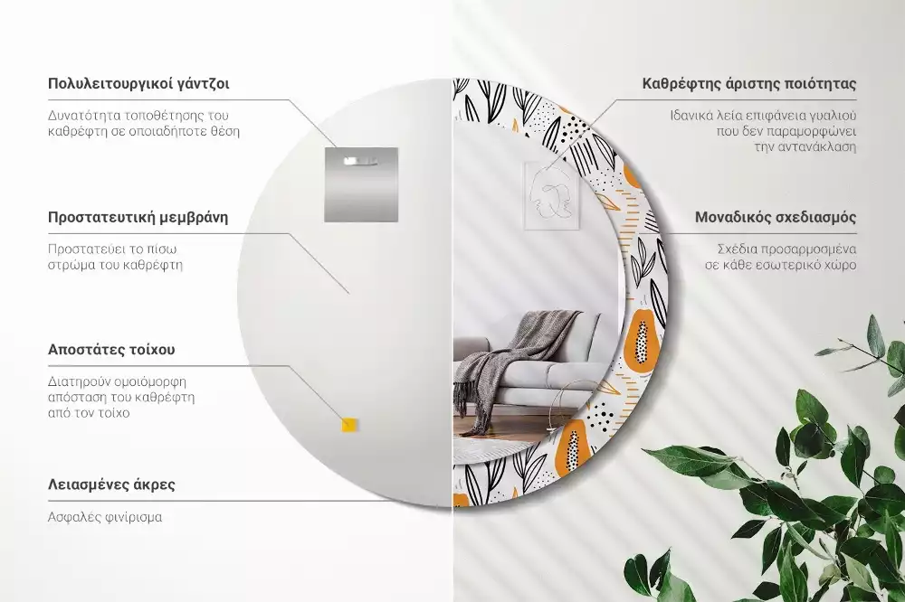 Lustro ścienne dekoracyjne w kształcie okrągłym z motywem papai